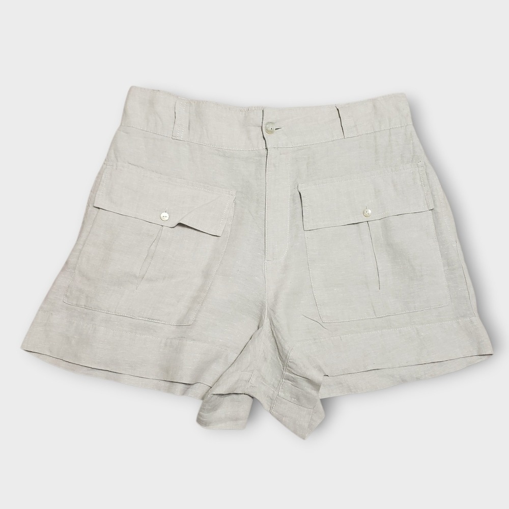 Nicole Miller New York Womens Gray 100% Linen Utility Shorts Size Large